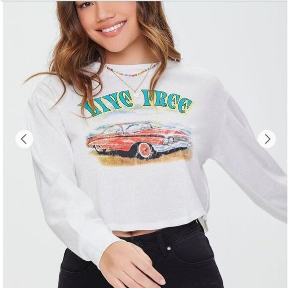 Forever 21 sz L white retro graphic cropped shirt NWT‎ - Picture 1 of 7